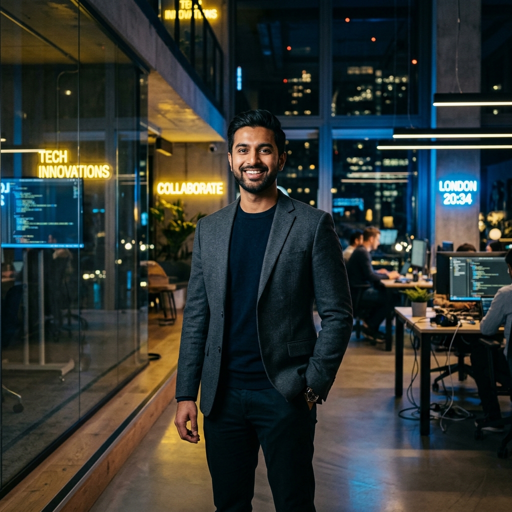 Team Member in Neon Office