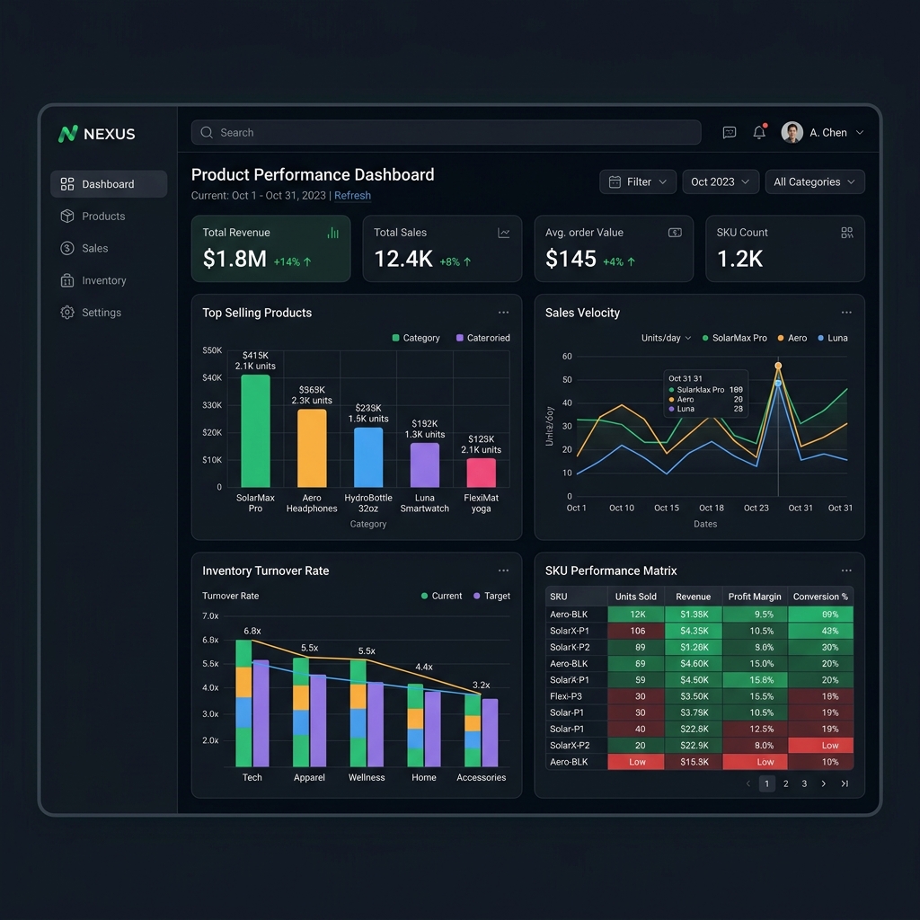 Packro Product Reporting Dashboard Mockup